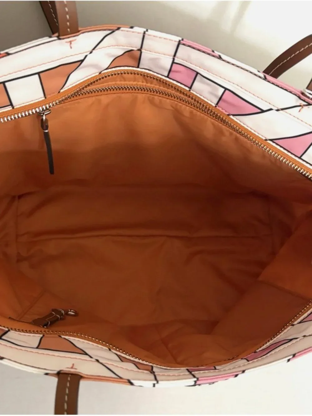 New Tory Burch Nylon Printed Tote Colorblock Pink-Red Basketweave